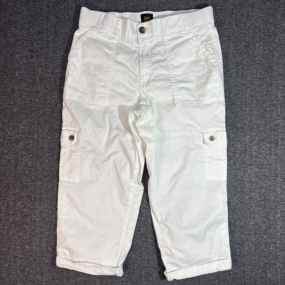 LEE White Cargo Capri Women's Size 10 Medium Casual Utility Cuffed Hem Cotton
